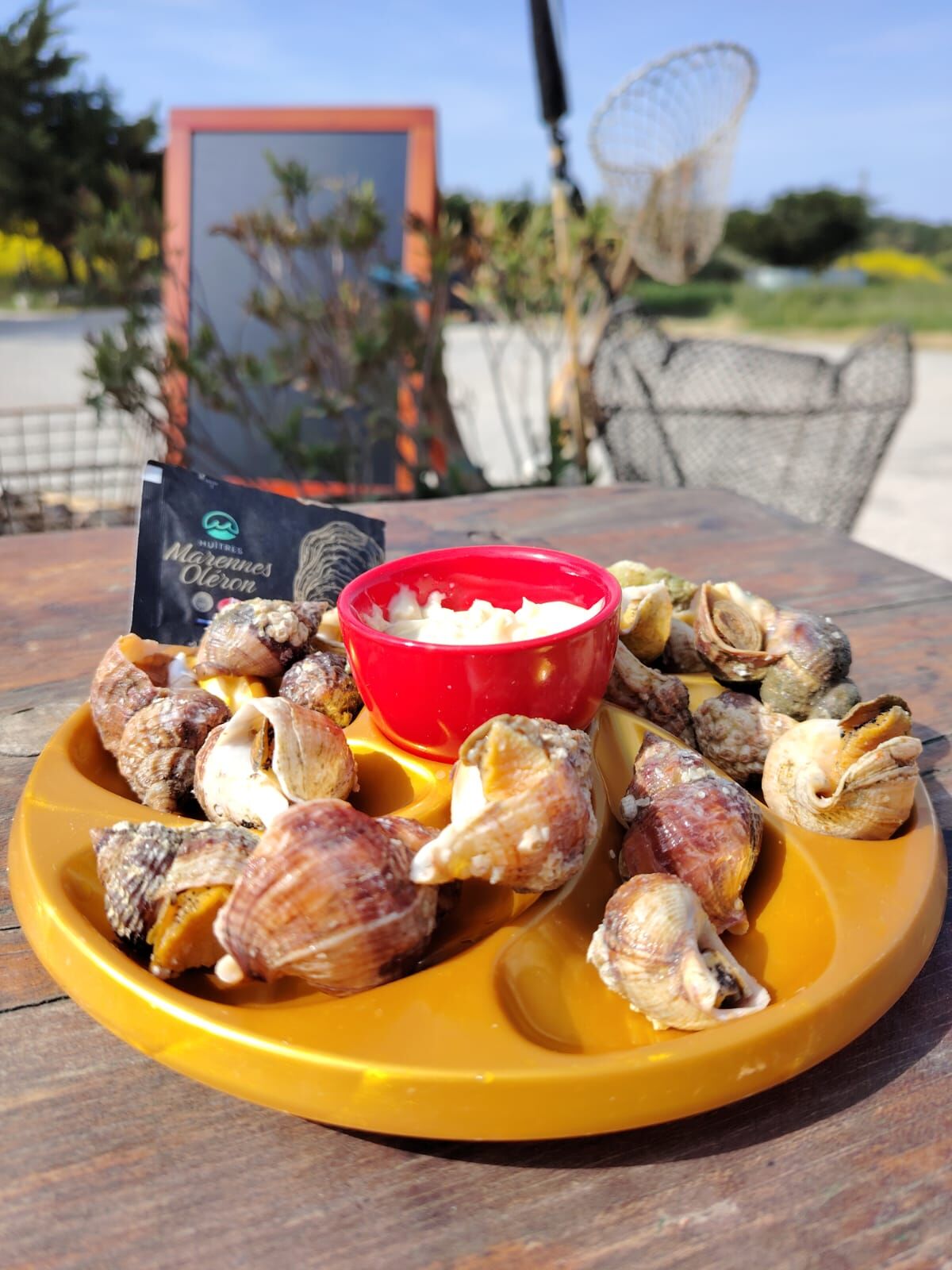 Une assiette de bulots et sa mayonnaise en terrasse